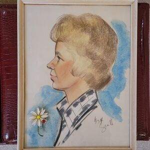 Pastel Portrait of Woman in Wood Frame ~ Vintage ~ Signed ~ 1960s (?)